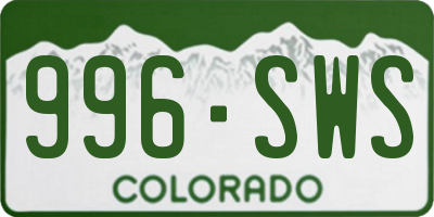 CO license plate 996SWS