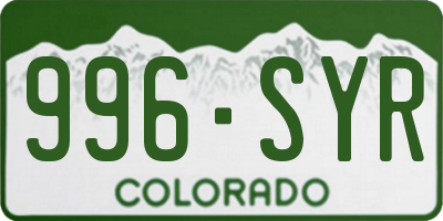 CO license plate 996SYR