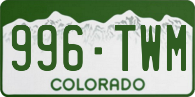 CO license plate 996TWM