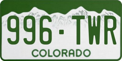CO license plate 996TWR