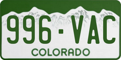 CO license plate 996VAC