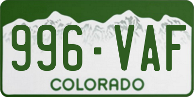 CO license plate 996VAF