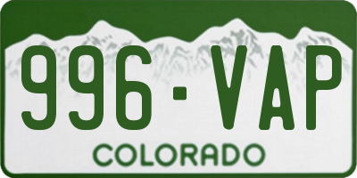 CO license plate 996VAP