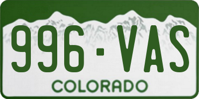 CO license plate 996VAS