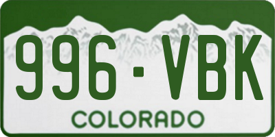CO license plate 996VBK