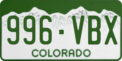 CO license plate 996VBX