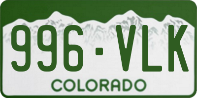 CO license plate 996VLK