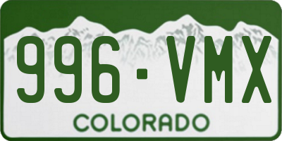 CO license plate 996VMX