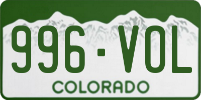 CO license plate 996VOL