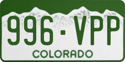 CO license plate 996VPP