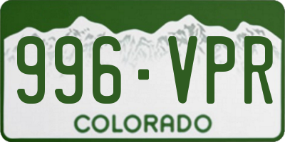 CO license plate 996VPR