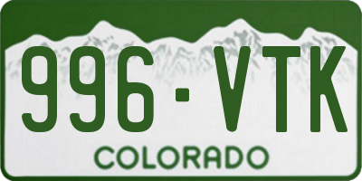 CO license plate 996VTK