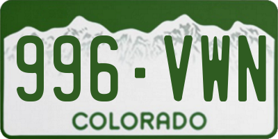 CO license plate 996VWN