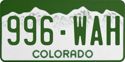 CO license plate 996WAH