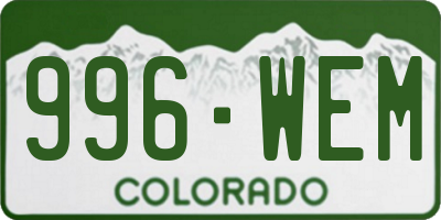 CO license plate 996WEM