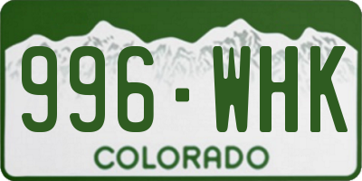 CO license plate 996WHK