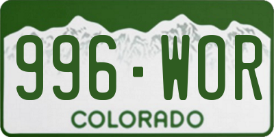 CO license plate 996WOR