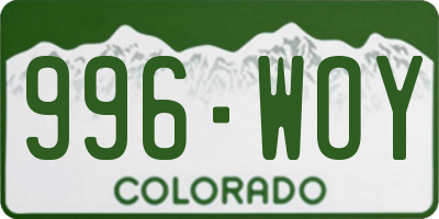 CO license plate 996WOY