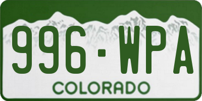 CO license plate 996WPA