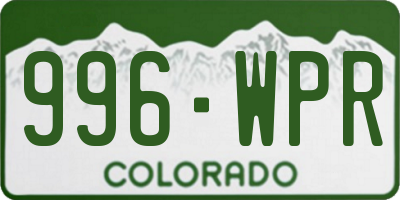CO license plate 996WPR