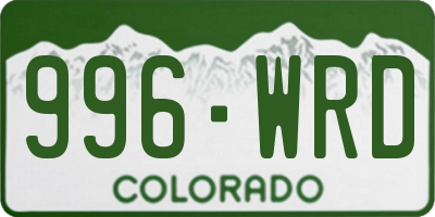 CO license plate 996WRD