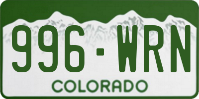 CO license plate 996WRN