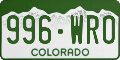 CO license plate 996WRO