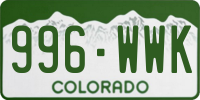 CO license plate 996WWK