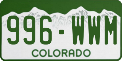 CO license plate 996WWM