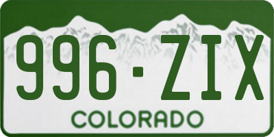 CO license plate 996ZIX