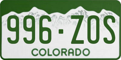 CO license plate 996ZOS