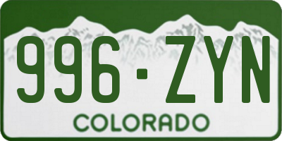 CO license plate 996ZYN