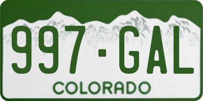 CO license plate 997GAL