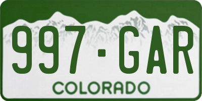 CO license plate 997GAR