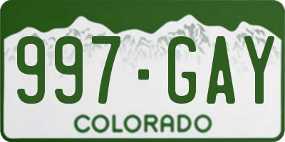 CO license plate 997GAY