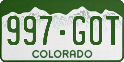 CO license plate 997GOT