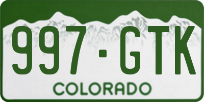 CO license plate 997GTK