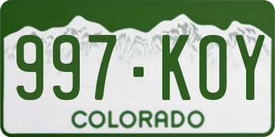 CO license plate 997KOY