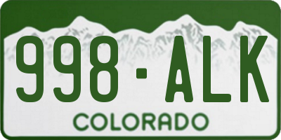 CO license plate 998ALK