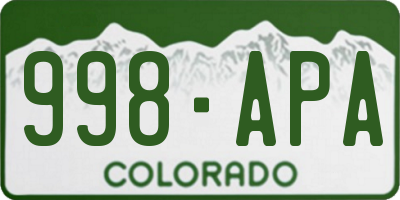 CO license plate 998APA