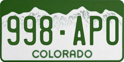 CO license plate 998APO