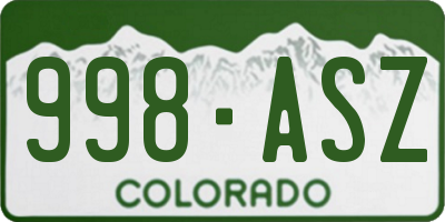 CO license plate 998ASZ