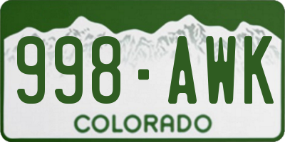CO license plate 998AWK