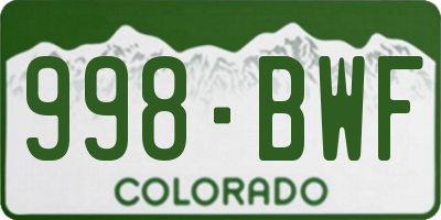 CO license plate 998BWF