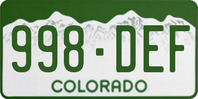 CO license plate 998DEF