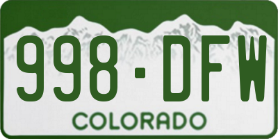 CO license plate 998DFW