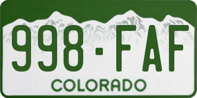 CO license plate 998FAF