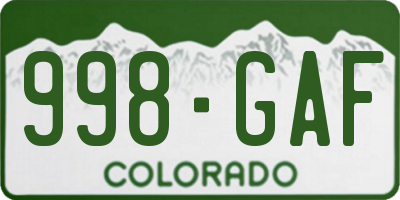 CO license plate 998GAF