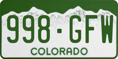CO license plate 998GFW