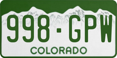 CO license plate 998GPW
